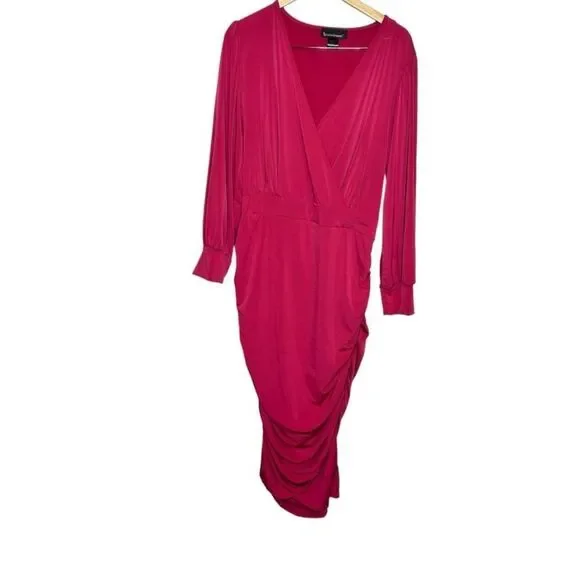 Ashley Stewart bright pink V neck long sleeve slinky bodycon dress NWOT 18/20 - Picture 4 of 8